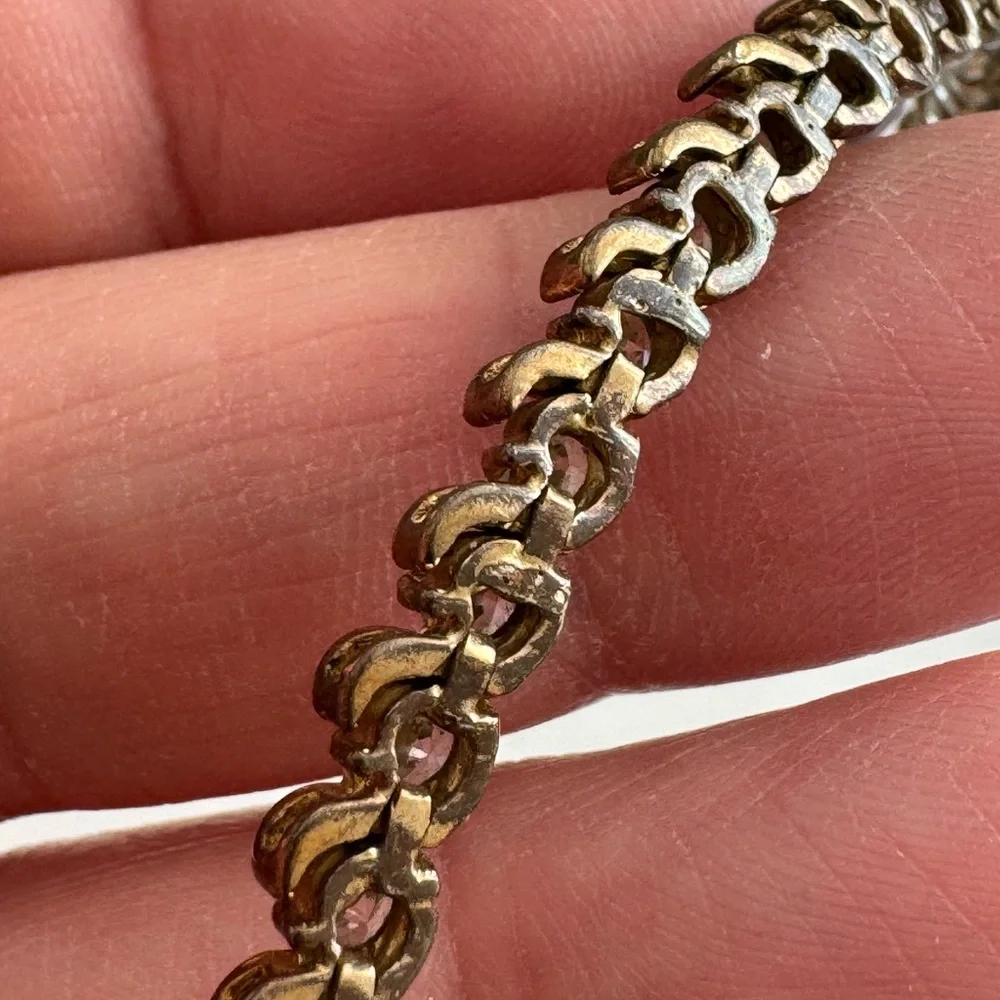 Vintage 925 Gold Plated CZ Wave Tennis Bracelet 7.25 7 1/4 Inches Cubic Zirconia - Picture 6 of 13